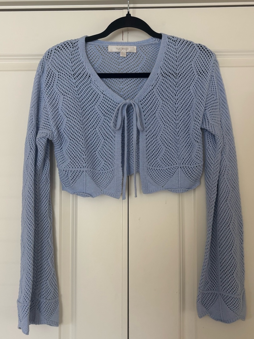 ANTHROPOLOGIE Light Blue Cropped Crochet Tie-Front Cardigan